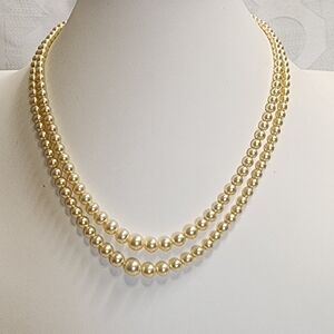 Classic Double Strand Gold Faux Pearl Necklace